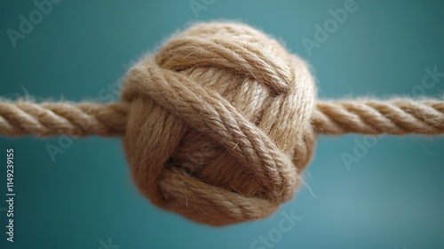 Intricate Rope Knot: A Detailed Close-up of a Complex Knot Tied in Thick Rope  photo