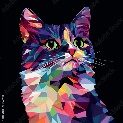 Colorful Low Poly Cat Vector illustration on isolated background
