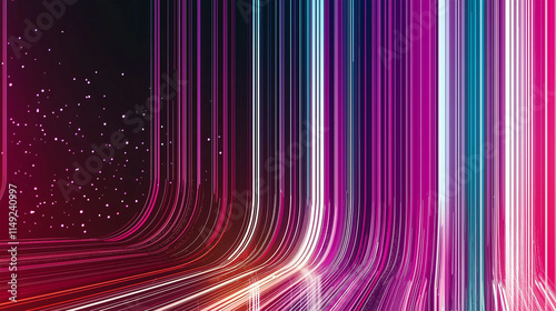 Vertical Neon Stripes with Curved Flow and Sparkling Particles in a Vibrant Abstract Design