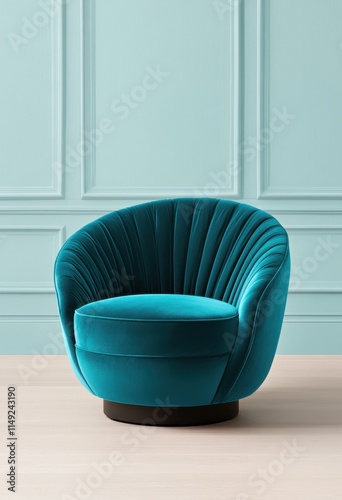 Teal Velvet Swivel Chair in Modern Room Interior