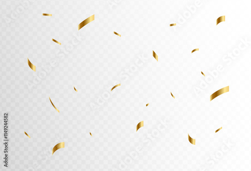 Confetti explosion on a transparent background. Shiny shiny golden paper pieces fly and spread around. vector illustration	,simple design