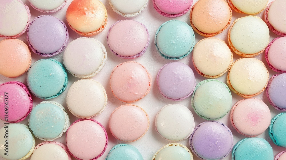 Fototapeta premium Delicious Pastel Macarons A Colorful Close-Up of French Macarons, Perfect for Bakery, Food Blog, and Dessert Backgrounds