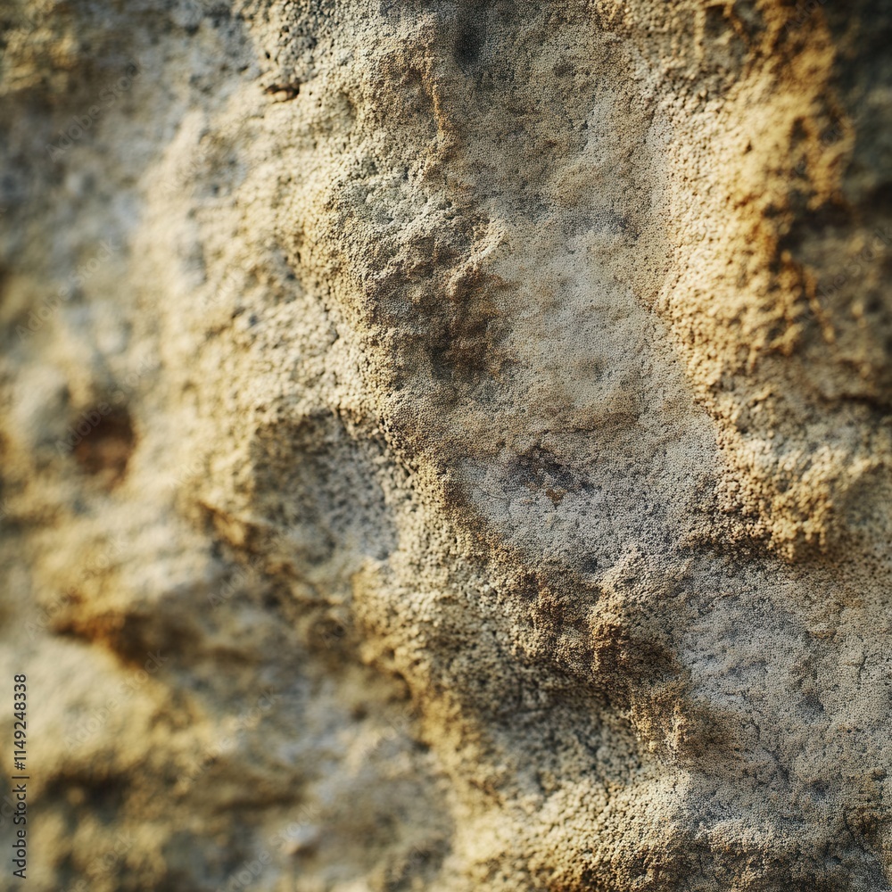 Close-Up Texture of Rough, Porous Sandstone Rock Surface with Golden Hues and Shadowed Depths - Natural Stone Background