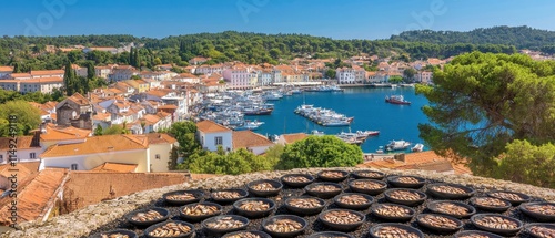 A lively fishing village in Portugal, where colorful boats line the harbor and locals sell fresh seafood at bustling markets, with the aroma of grilled sardines filling the air. 