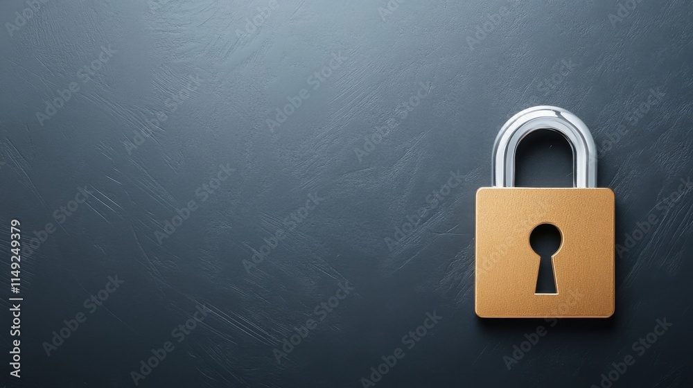 Fototapeta premium Secure golden padlock on a dark textured surface symbolizing safety and protection in digital spaces
