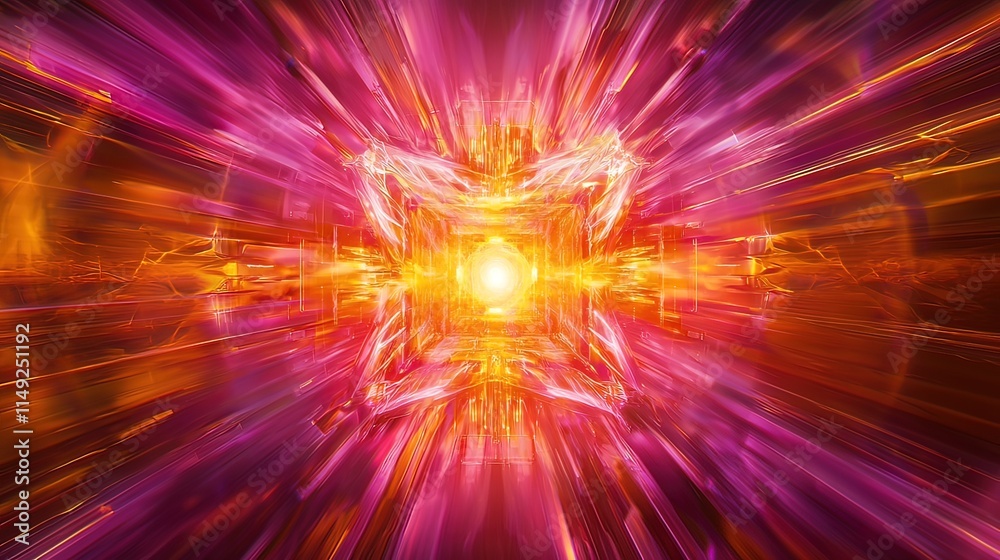 Obraz premium Abstract vibrant energy burst with glowing core and radiating lines.