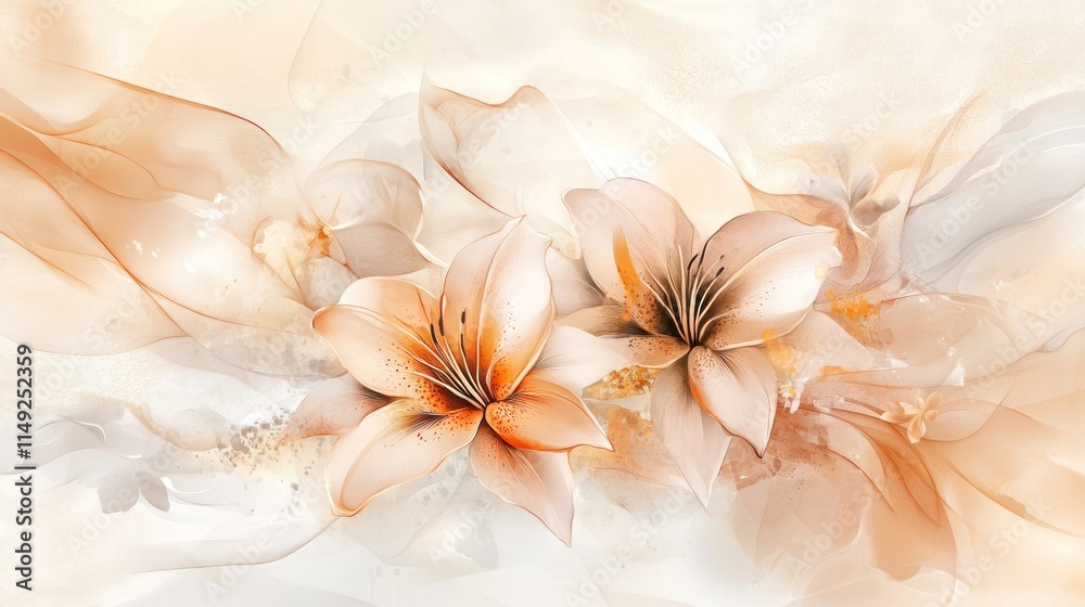 Elegant peach lilies on flowing fabric. Elegant peach lilies on flowing fabric.