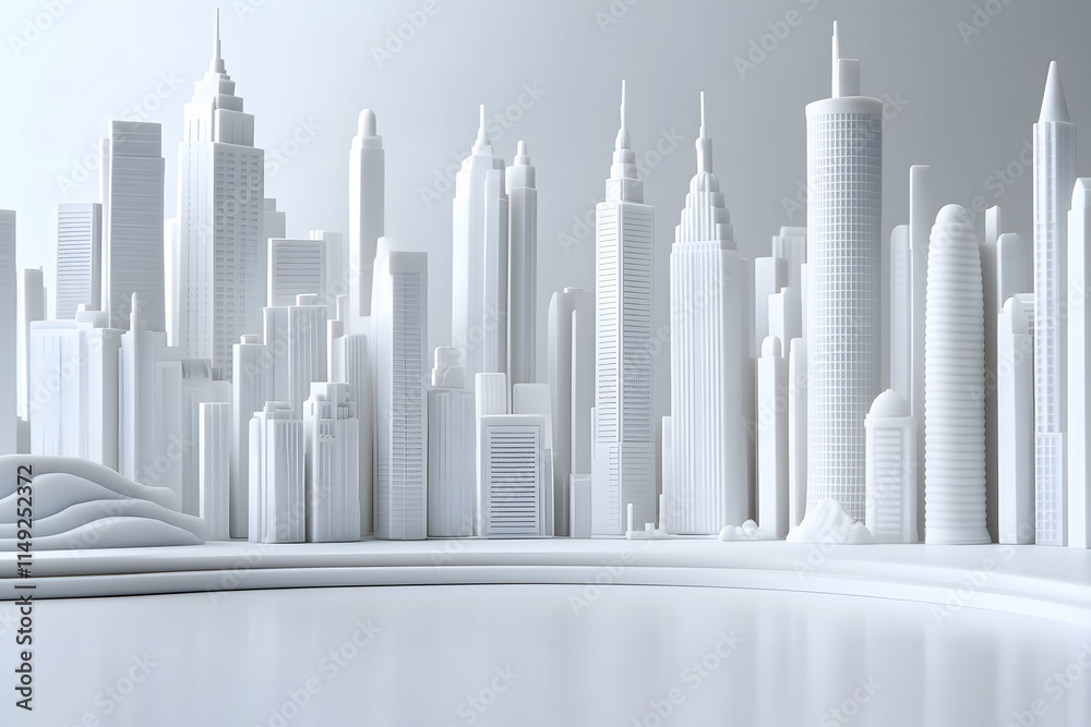 Skyline with skyscrapers and buildings, stands out against the other tall buildings, empty gray background highlighting their white color Skyline with skyscrapers and buildings, stands out against the other tall buildings, empty gray background highlighting their white color