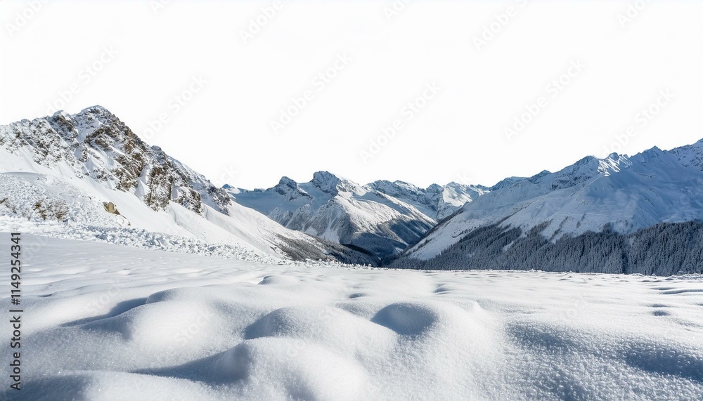 Fototapeta premium White snow landscape, isolated on white background. snow in the mountains