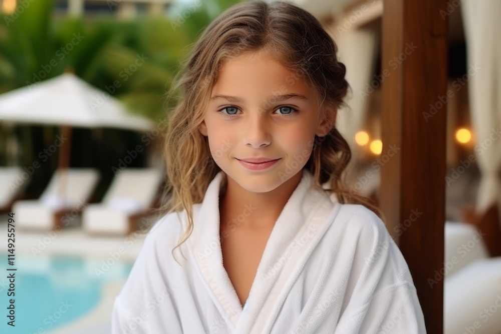 Portrait of a beautiful young girl in bathrobe at spa resort Portrait of a beautiful young girl in bathrobe at spa resort
