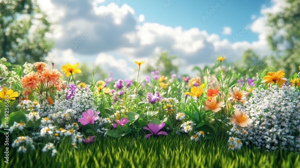 Fototapeta premium Vibrant wildflowers bloom in a sunny meadow.
