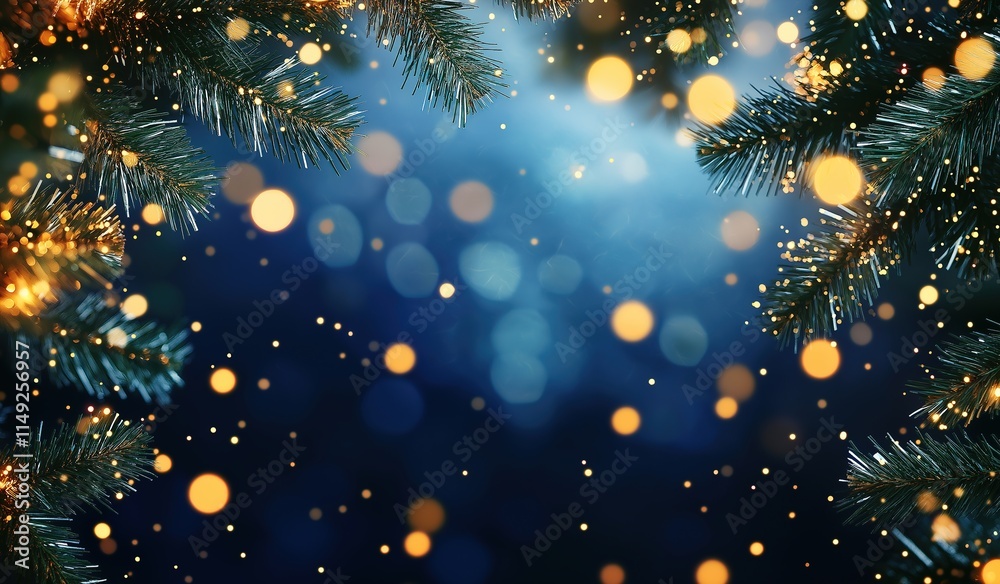 Abstract Blue Holiday Background with Scattered Lights and Text Space for Christmas, New Year Celebrations