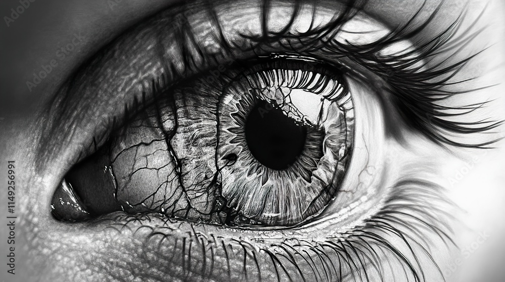 Obraz premium Intense Eye Close-up: Monochrome Photography