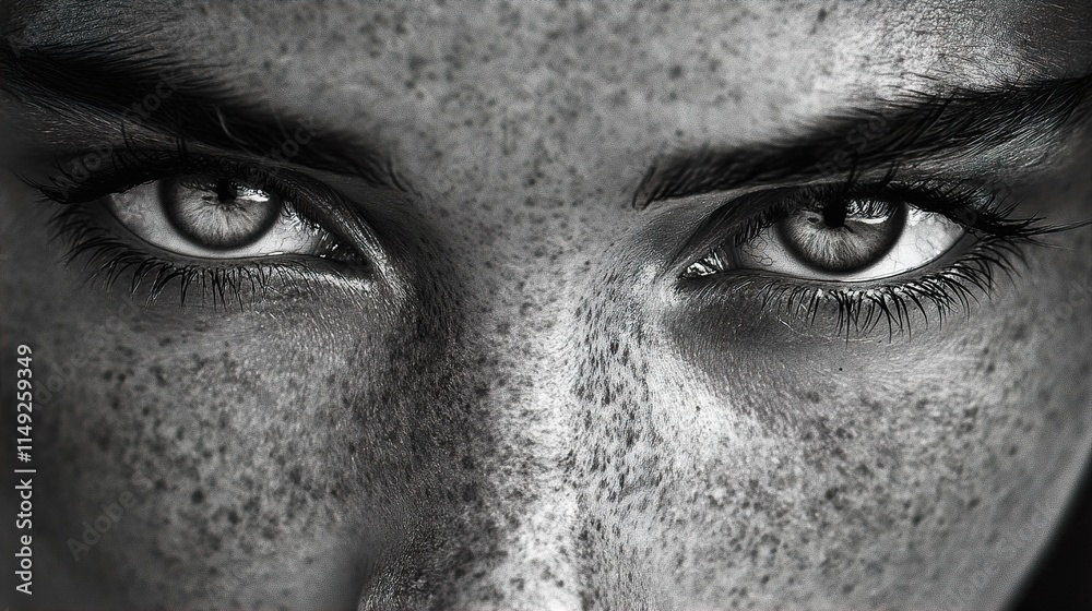 Naklejka premium Intense Gaze: A Close-Up Black and White Portrait