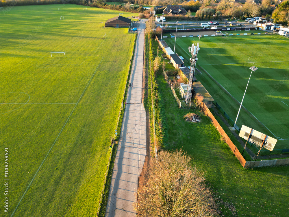 Aerial View of Barton Le Clay Village Countryside Landscape Near Luton City of England UK. High Angle Footage Was Captured with Drone's Camera on November 29th, 2024 During Sunset Time. Aerial View of Barton Le Clay Village Countryside Landscape Near Luton City of England UK. High Angle Footage Was Captured with Drone's Camera on November 29th, 2024 During Sunset Time.