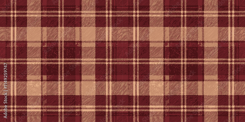 Obraz premium Textured maroon and beige plaid pattern, ideal for cozy autumn designs.