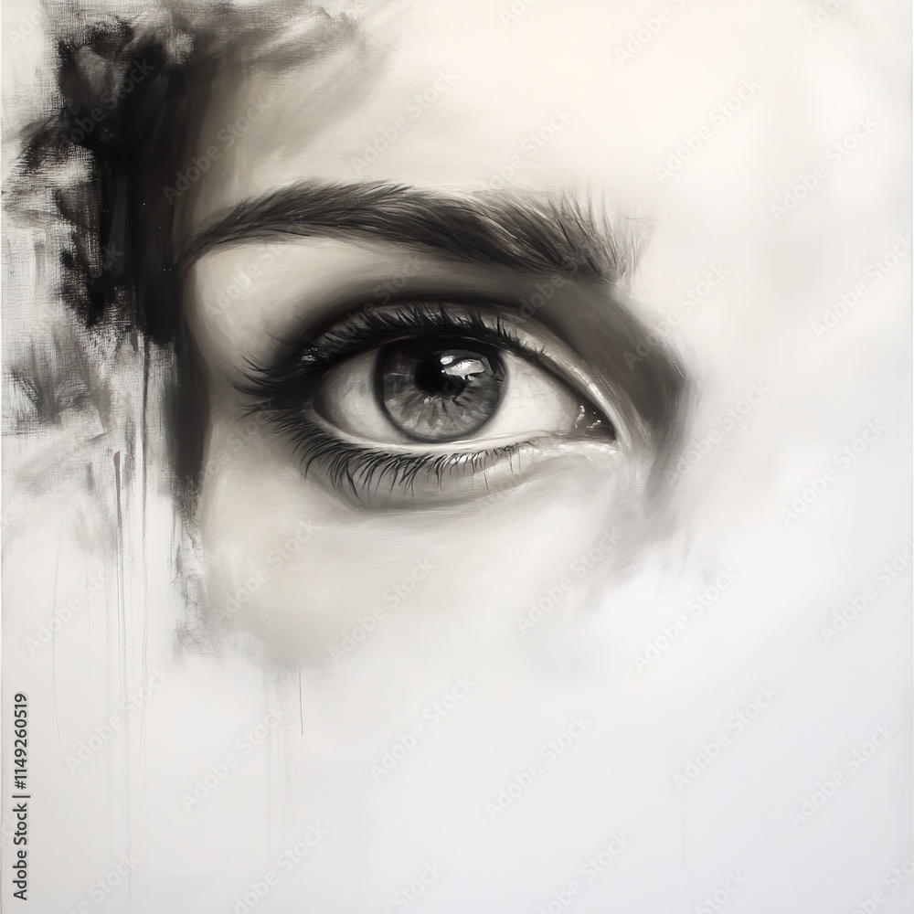 Fototapeta premium Intense Gaze: A Monochrome Portrait of a Woman's Eye