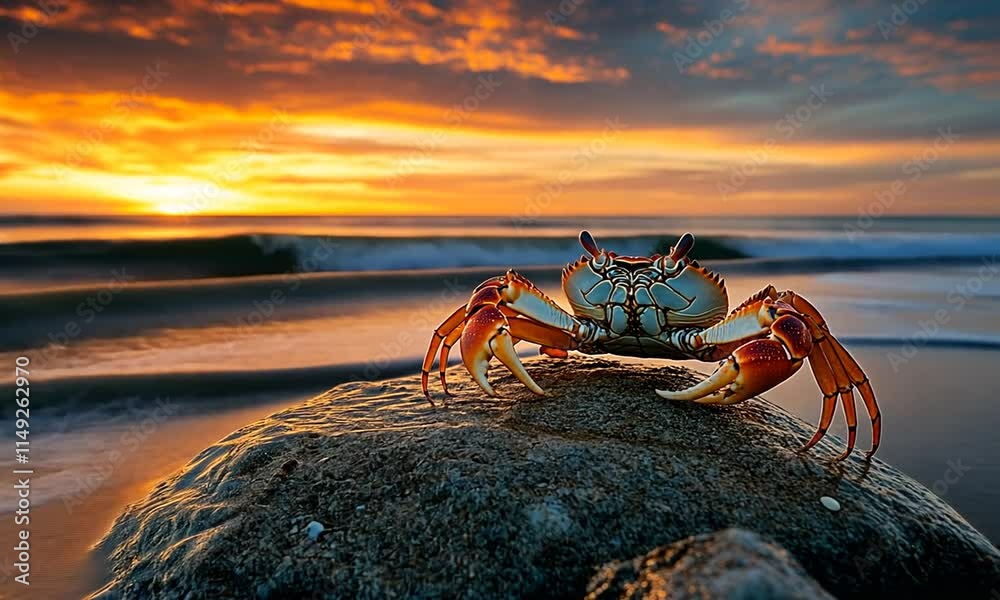 Majestic Sunset Crab on Coastal Rock