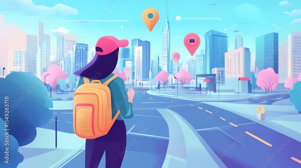 Character Traveling with AR based Navigation Through the City Streets