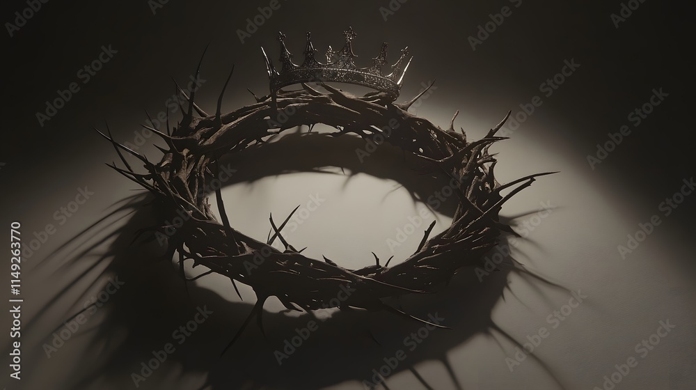 Fototapeta premium Crown of Thorns and a Regal Crown Resting Atop