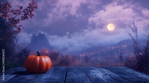 Autumnal Pumpkin Scene Underneath a Night Sky photo