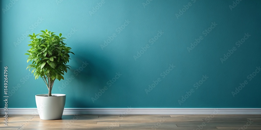 Minimalist Green Plant in Blue Room - Modern Interior Still Life Photography Minimalist Green Plant in Blue Room - Modern Interior Still Life Photography