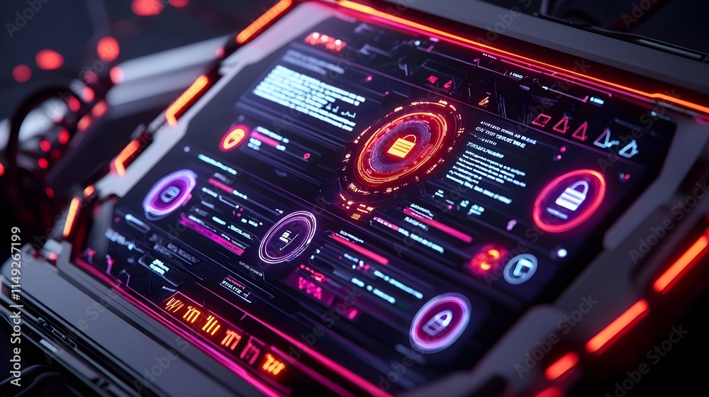 Obraz premium futuristic tech ui: cyber security interface - cyberpunk aesthetics