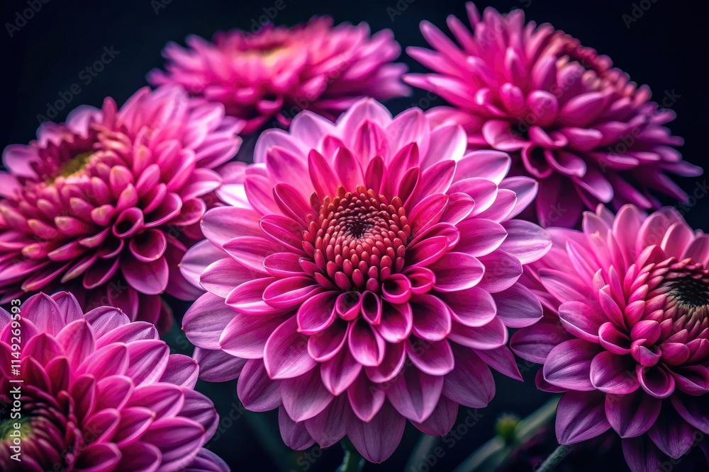 Close-up macro reveals a pink flower's intense vibrancy, isolated on a deep black background. Close-up macro reveals a pink flower's intense vibrancy, isolated on a deep black background.