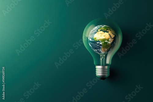 This image creatively merges a light bulb with the Earth, symbolizing the fusion of innovation and environmental awareness. photo