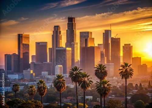 Minimalist Los Angeles Sunset Skyline - Cityscape Panorama