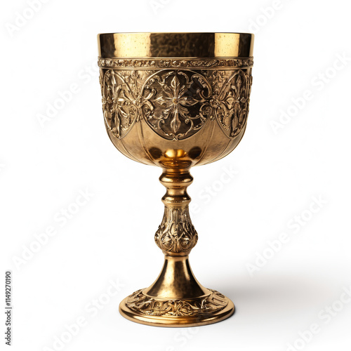 Elegant Golden Chalice with Intricate Detailing on a White Background photo