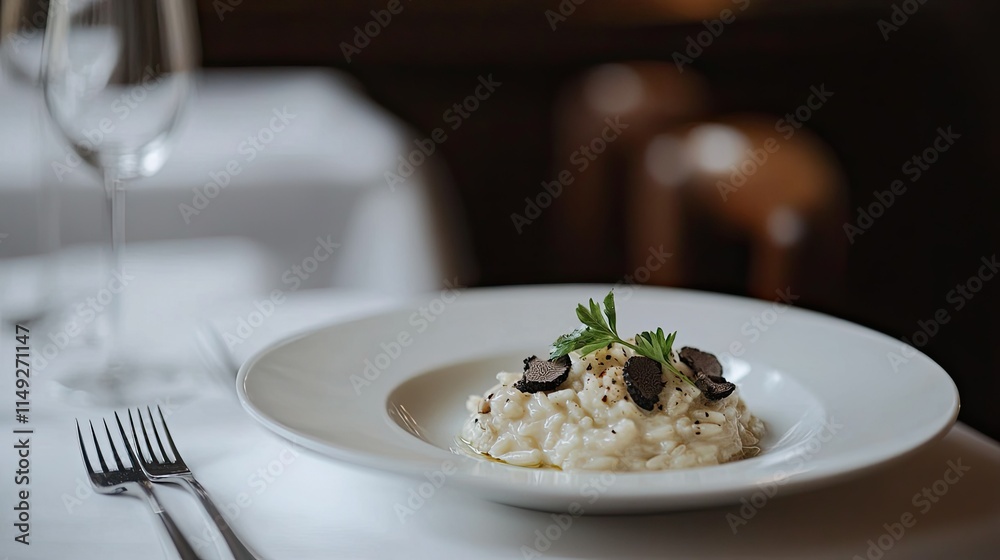 Elegant Plate of Truffle Risotto Garnished with Fresh Herbs Elegant Plate of Truffle Risotto Garnished with Fresh Herbs