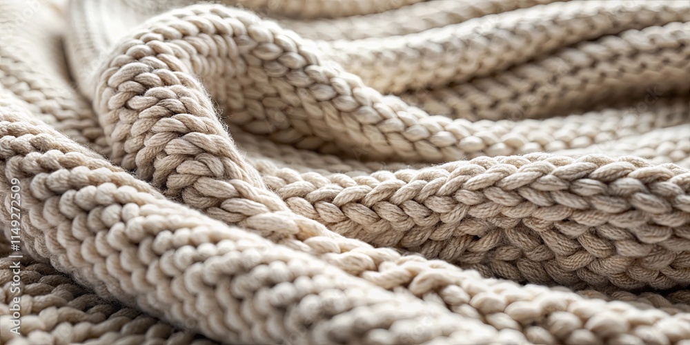 Soft, cream-colored knitted fabric texture background, perfect for textile industry, fashion design, and cozy home decor.