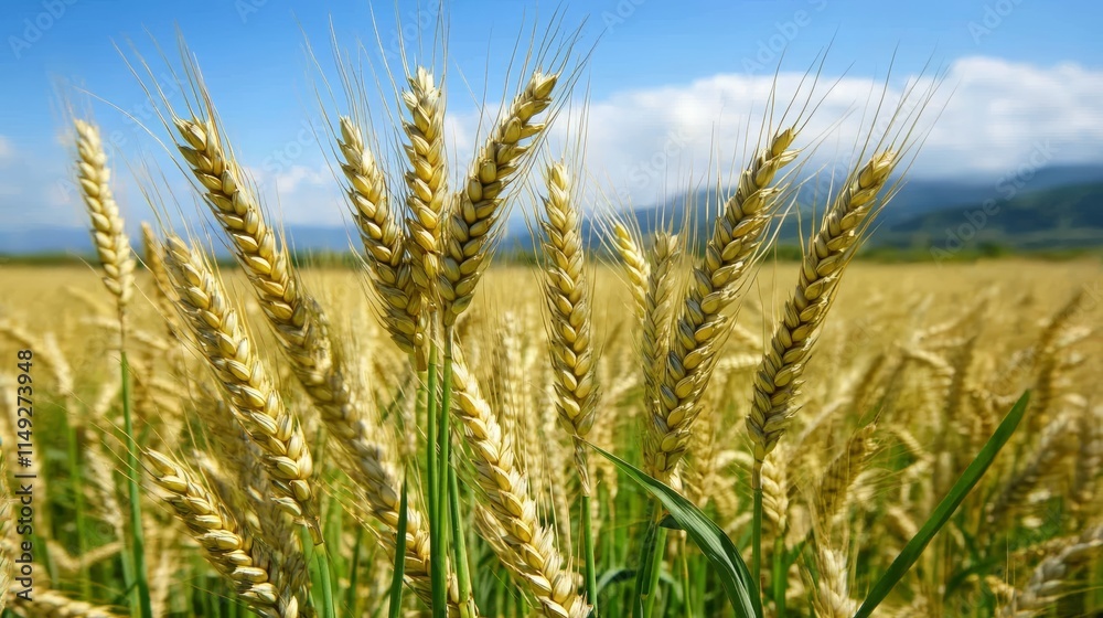 Wheat plantation. Closeup of green wheats in the field in summer. Organic sustainable agriculture for living Wheat plantation. Closeup of green wheats in the field in summer. Organic sustainable agriculture for living