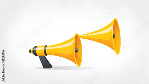 the yellow horn makes a loud sound. flat vector illustration isolated on white background.