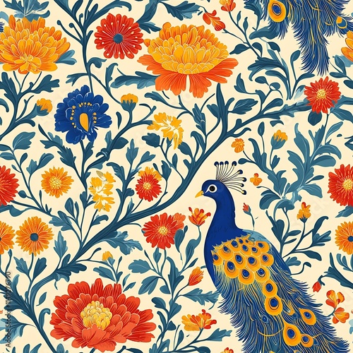Vivid Traditional Manton de Manila Pattern with Colorful Flowers