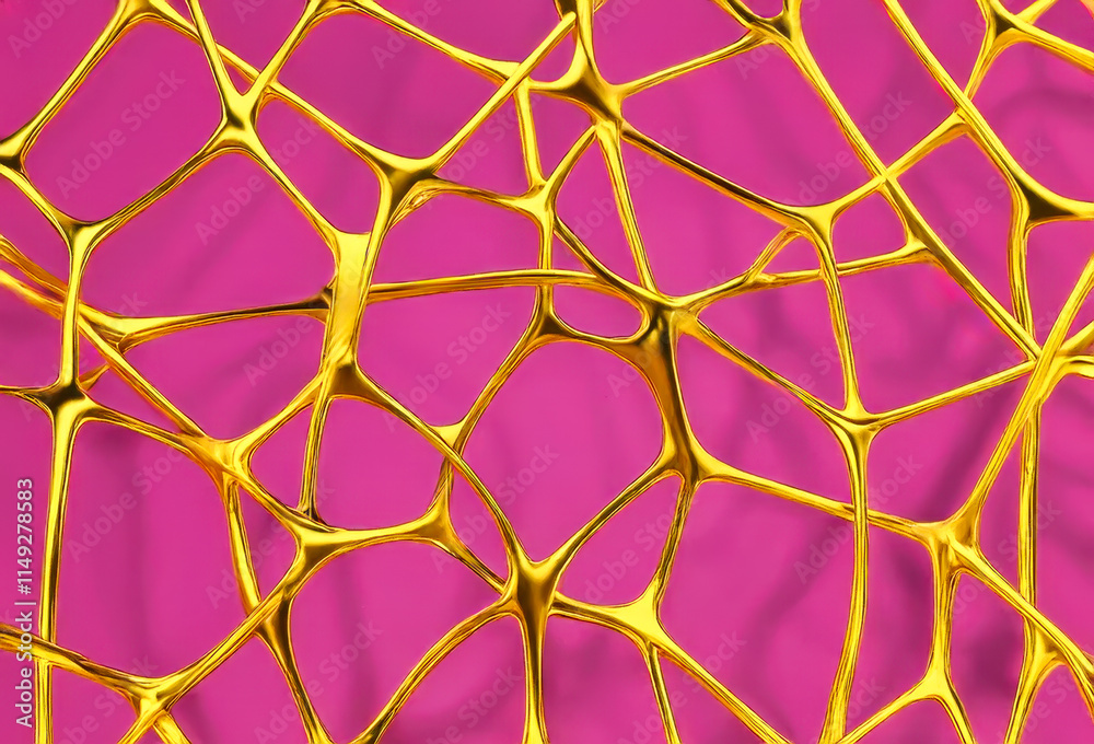 Fototapeta premium Neural Links Network Abstract background , Minimal futuristic, liquid gold mesh pattern with cells, grid illustration on pink backgrounds
