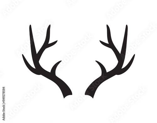 Deer horn silhouette vector illustration icon. Silhouette of reindeer Antler. Etching of buck stag part of skull. 