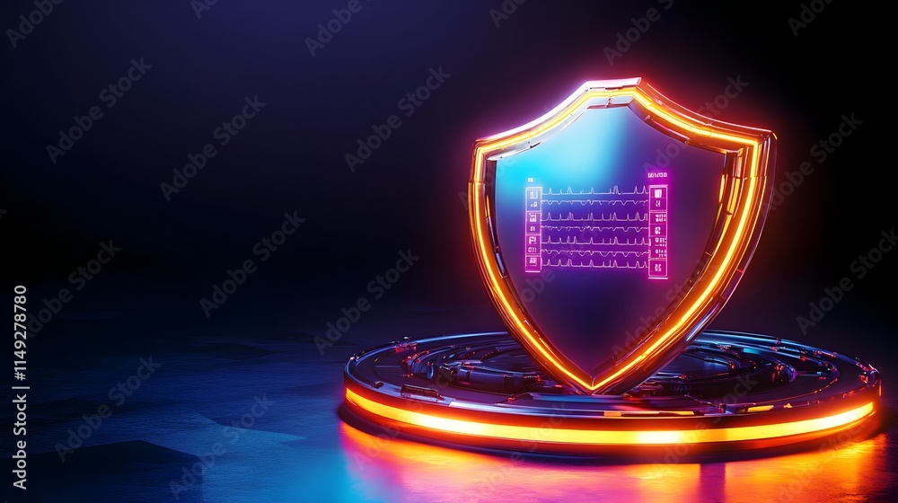 Fototapeta premium neon shield: cyber security concept - cyberpunk aesthetic