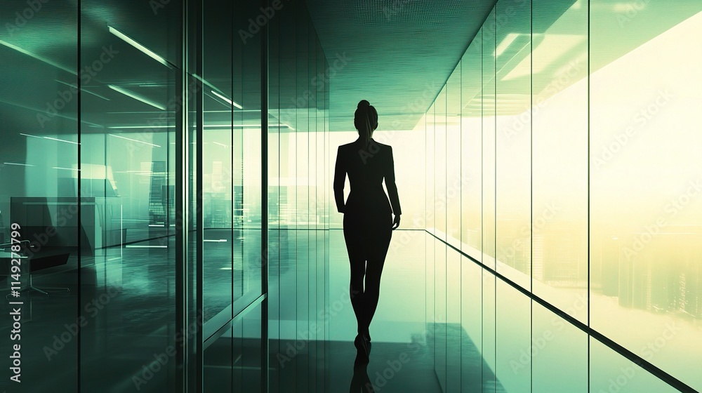 Fototapeta premium Confident Businesswoman Strolling in Modern Office Environment