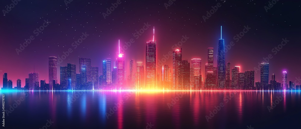 Futuristic digital city at night with colorful data streams lighting up the scene, innovative technology highlighted by neon lights, dynamic motion of information Futuristic digital city at night with colorful data streams lighting up the scene, innovative technology highlighted by neon lights, dynamic motion of information