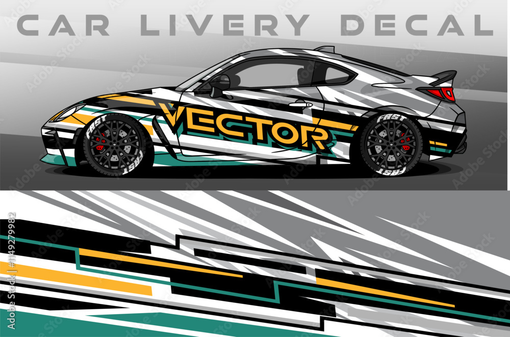 Car Livery design vector. Car wrap decal with abstract design. Sticker vinyl car suitable for racing, rally or dailly use Car Livery design vector. Car wrap decal with abstract design. Sticker vinyl car suitable for racing, rally or dailly use