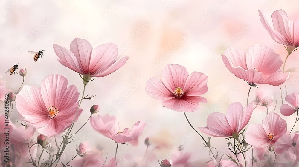Delicate Pink Cosmos Flowers in Soft Light Delicate Pink Cosmos Flowers in Soft Light