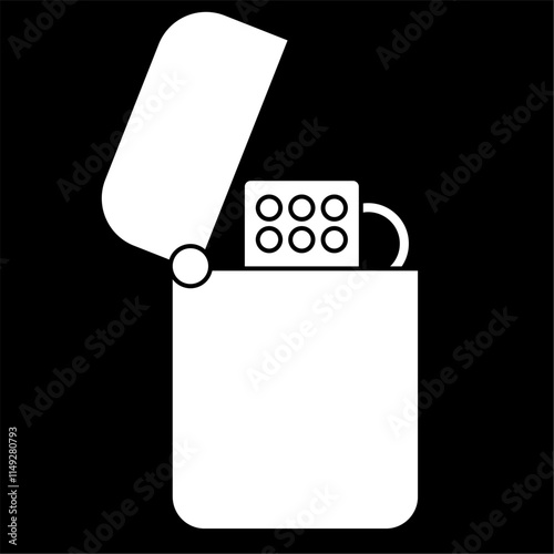 Lighter icon, fire lighter vector illustration, lighter clip art, fire starter vector art, white on black background
