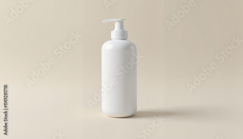 Professional White Pump Dispenser Bottle on Neutral Background with Copy Space