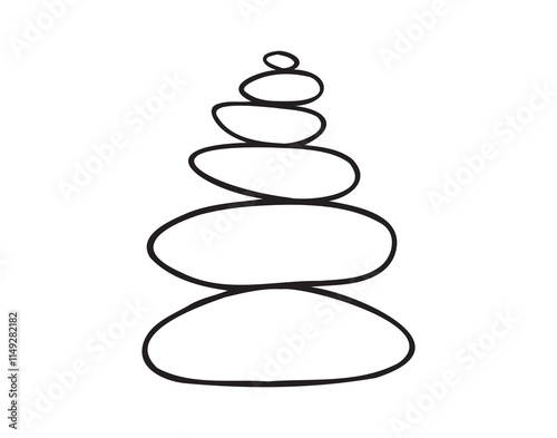  Yoga stones stack doodle hand drawn icon. Outline drawing balanced zen stone line clipart symbol. Spa pebbles black and white graphic line illustration.