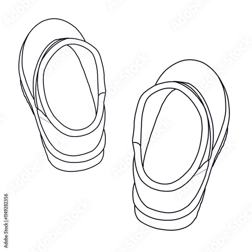 Women's Mules Slip-On House Slippers with Memory Foam and Faux Shearling shoes Line art, Technical sketch hand drawing outline vector doodle rear view isolated on white background for coloring page