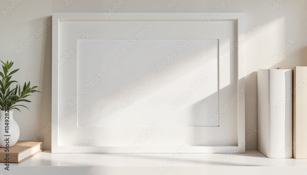 Contemporary White Frame in Sunlit Room with copy space Contemporary White Frame in Sunlit Room with copy space