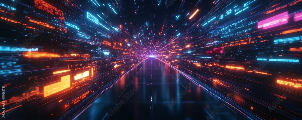 Naklejka premium Vibrant data streams in a dark digital environment at night