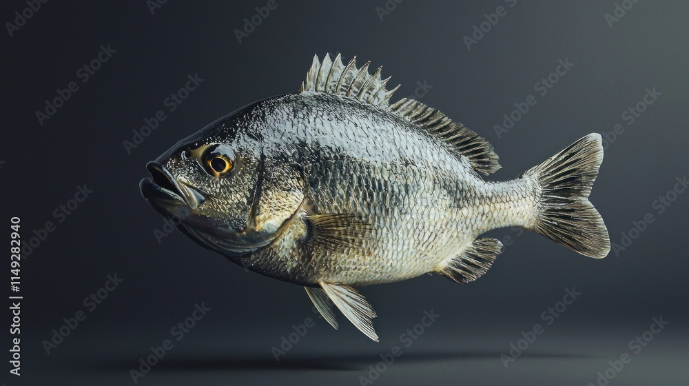 Fototapeta premium Realistic Full-Bodied Hype Fish Render with Detailed Textures and Shadows in a Dark Background for Stock Photography